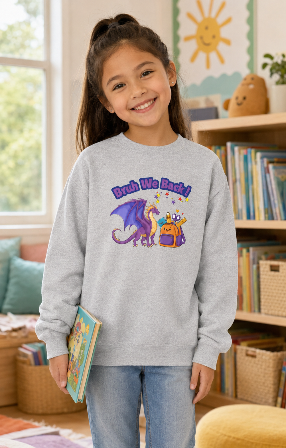 Bruh We Back Kids Dragon Sweatshirt — Youth Back-to-School Crewneck