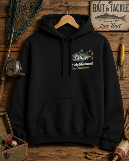Holy Mackerel Fishing Hoodie — Retro Funny Angler Pullover Sweatshirt