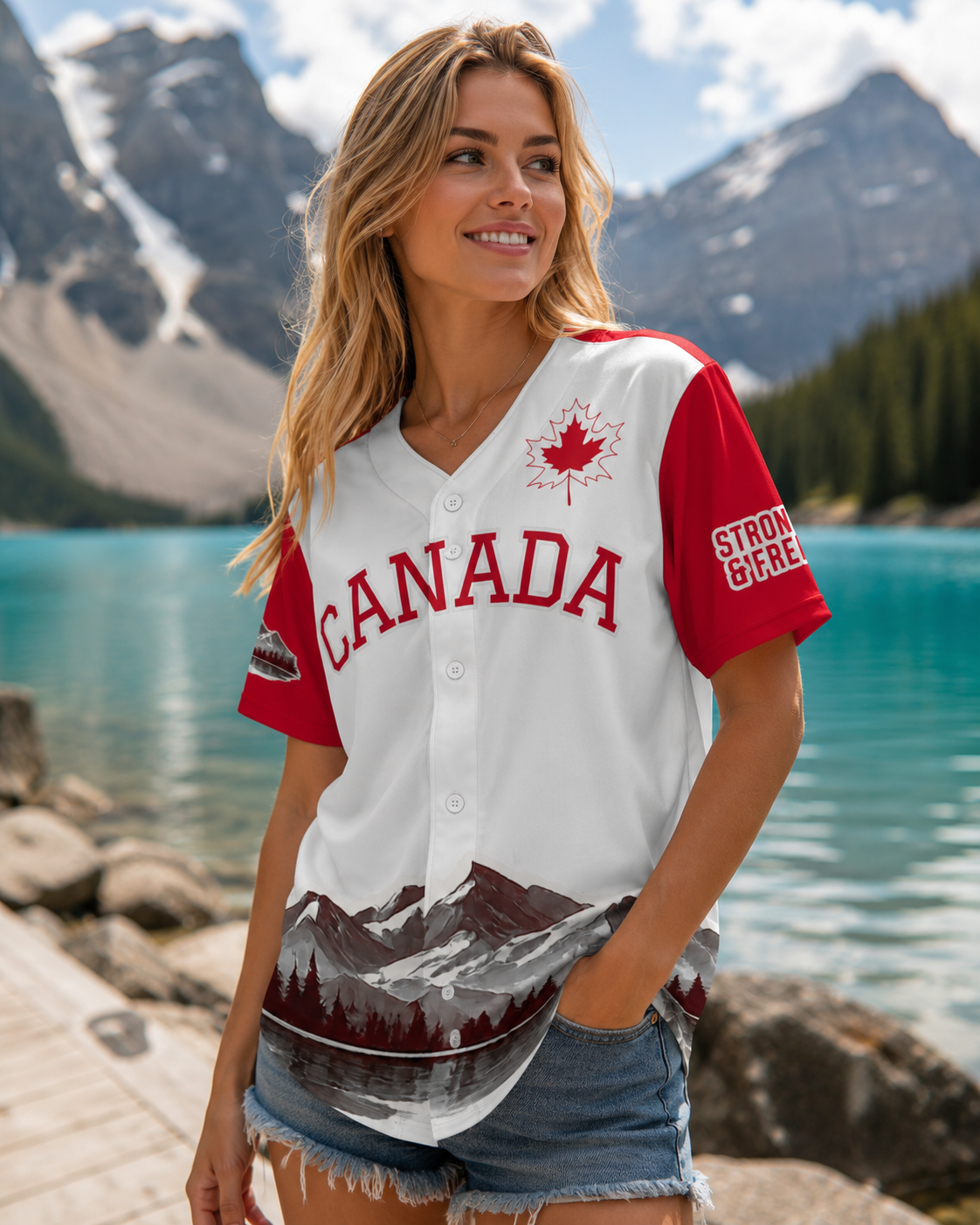 Canada True North Mountain Baseball Jersey | Red Maple Leaf Canada Heritage Sports Shirt