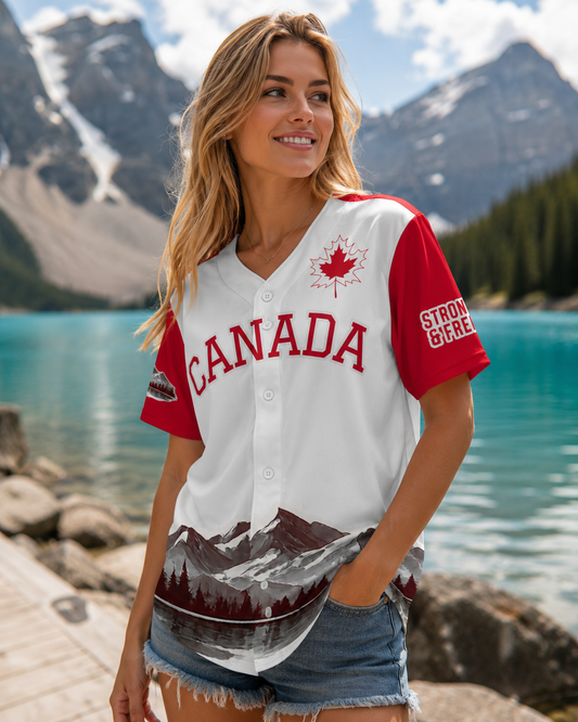 Canada True North Mountain Baseball Jersey | Red Maple Leaf Canada Heritage Sports Shirt