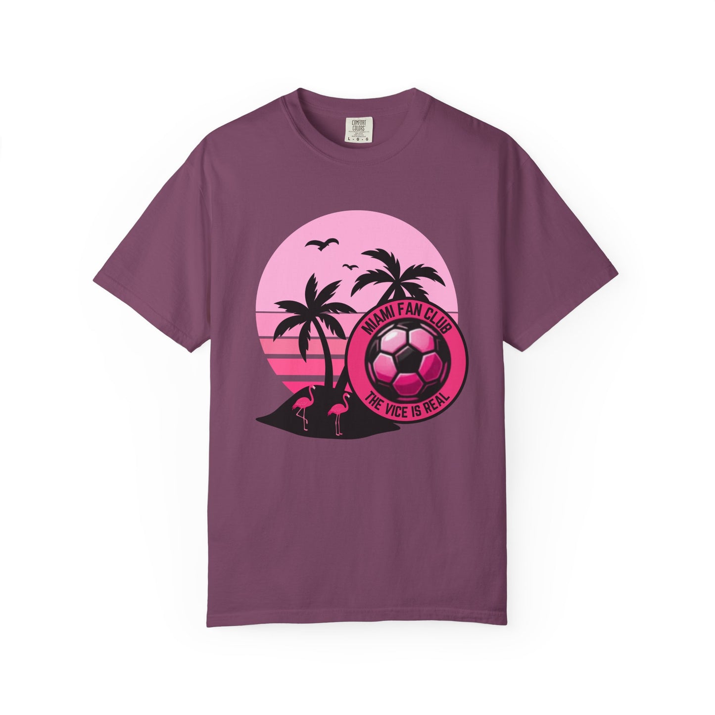 Miami Soccer Fan Club T-Shirt — Retro Pink Sunset Game Day Tee