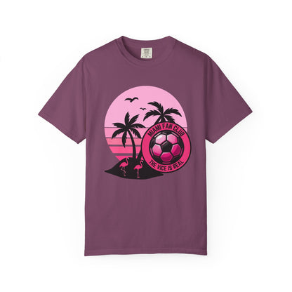 Miami Soccer Fan Club T-Shirt — Retro Pink Sunset Game Day Tee