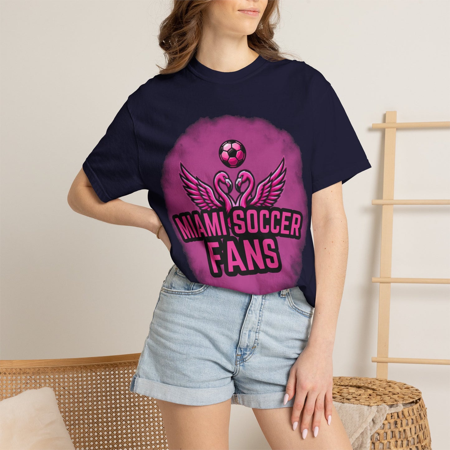 Miami Soccer Fans Pink Flamingo Heart T-Shirt