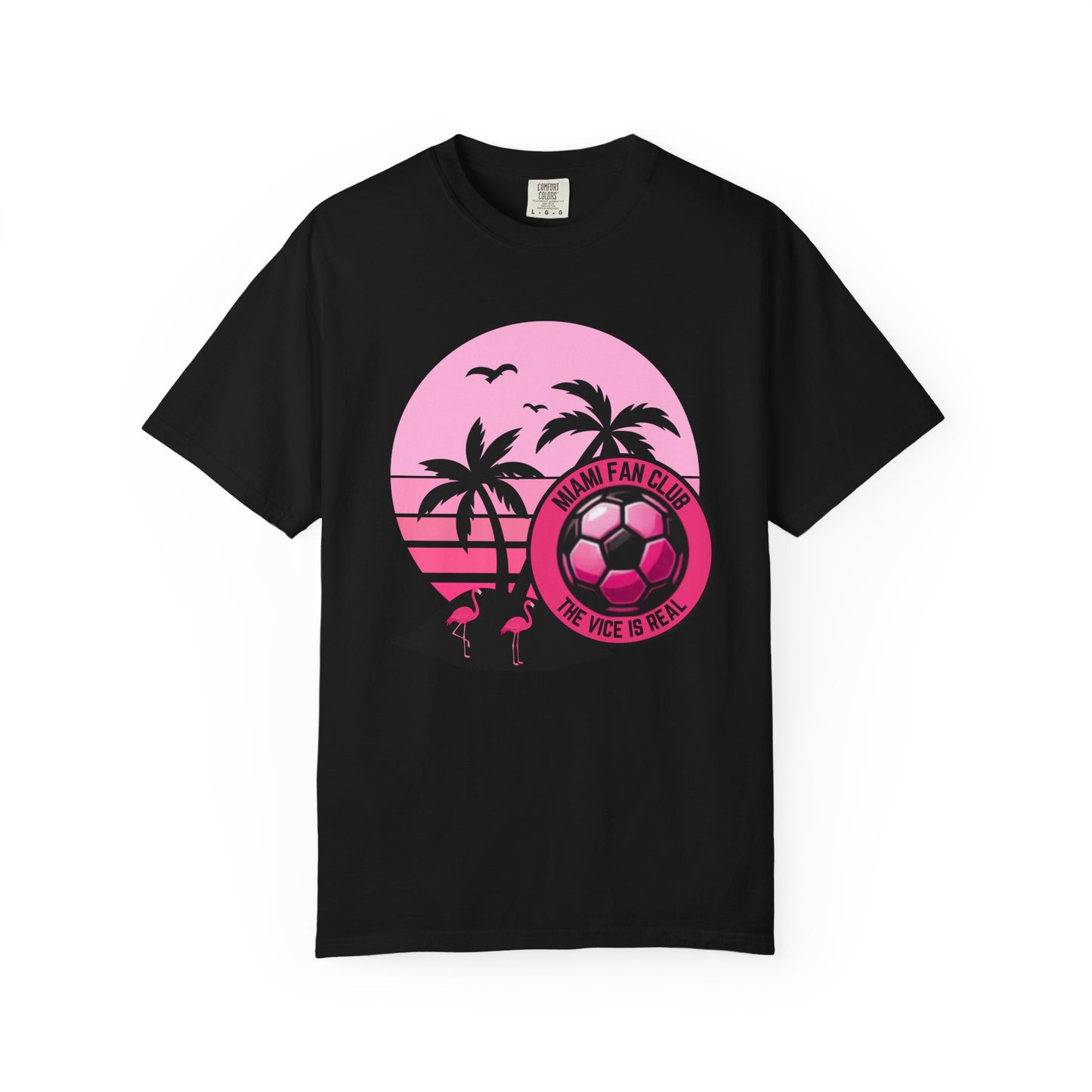 Miami Soccer Fan Club T-Shirt — Retro Pink Sunset Game Day Tee
