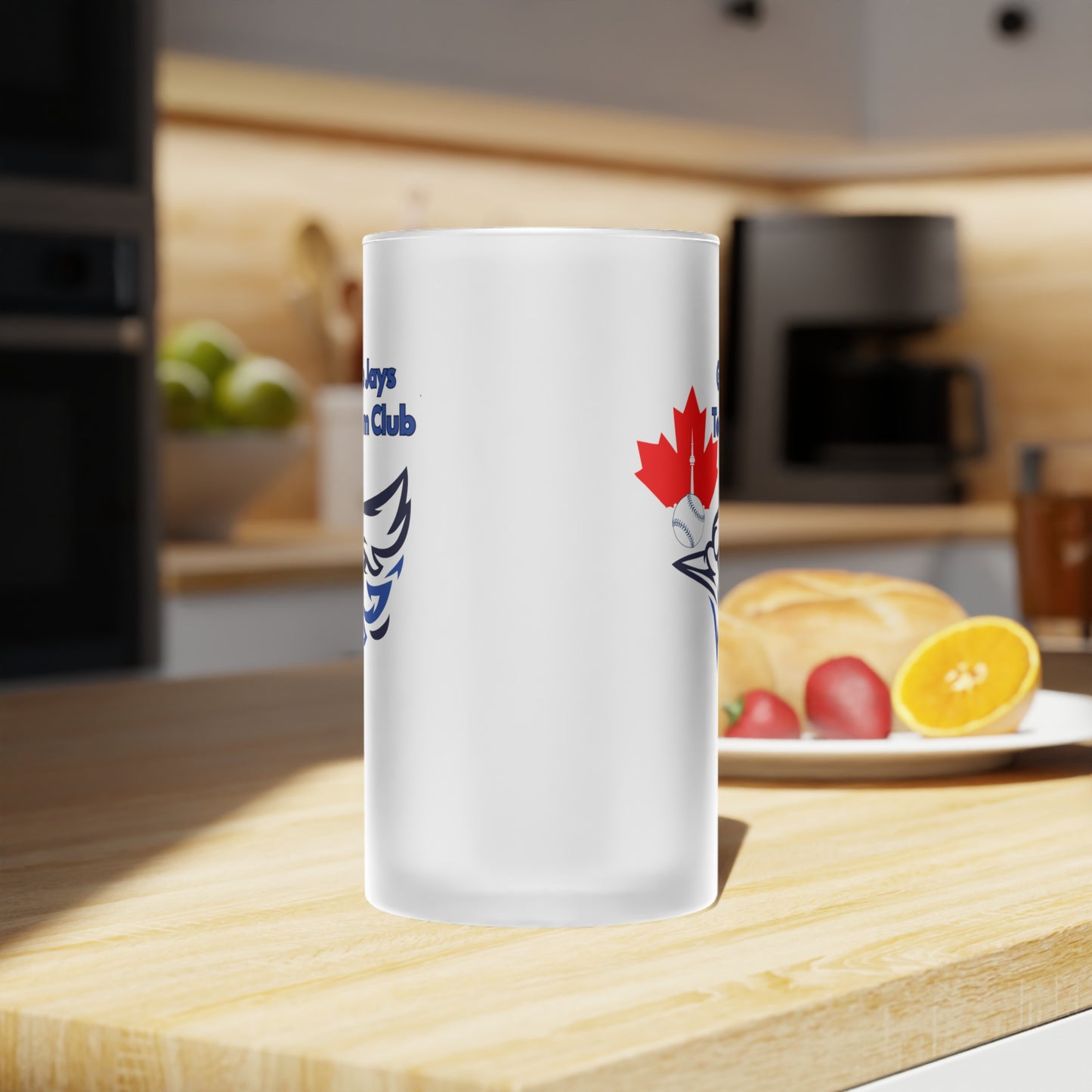 Go Jays Team Club Frosted Glass Beer Mug — 16oz Full Wraparound Print, Dishwasher & Microwave Safe