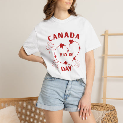 Canada Heart July 1st Day T-Shirt | Canada Day Fireworks Tee
