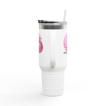Miami Fan Club Soccer 40oz Insulated Travel Mug — Tropical Pink Sports Tumbler with Handle