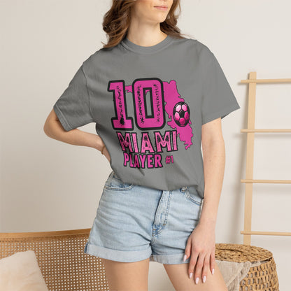 Miami # 10 Football Player T-Shirt — Athletic Garment-Dyed Soccer Tee