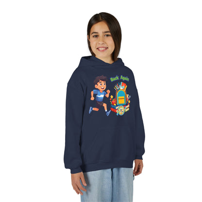 Kids "Back Again" School Backpack Hoodie — Youth Back-to-School Sweatshirt