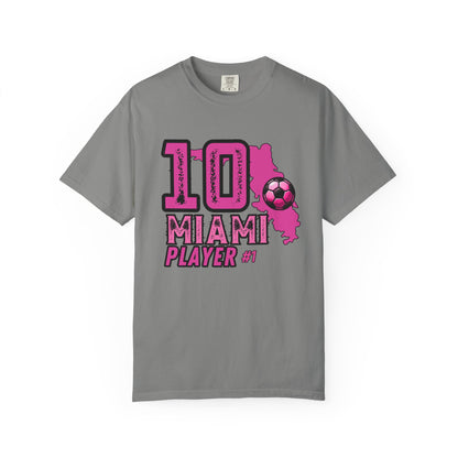 Miami # 10 Football Player T-Shirt — Athletic Garment-Dyed Soccer Tee