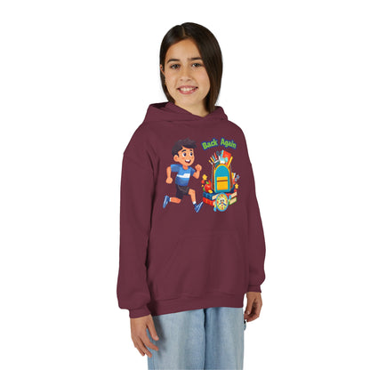 Kids "Back Again" School Backpack Hoodie — Youth Back-to-School Sweatshirt