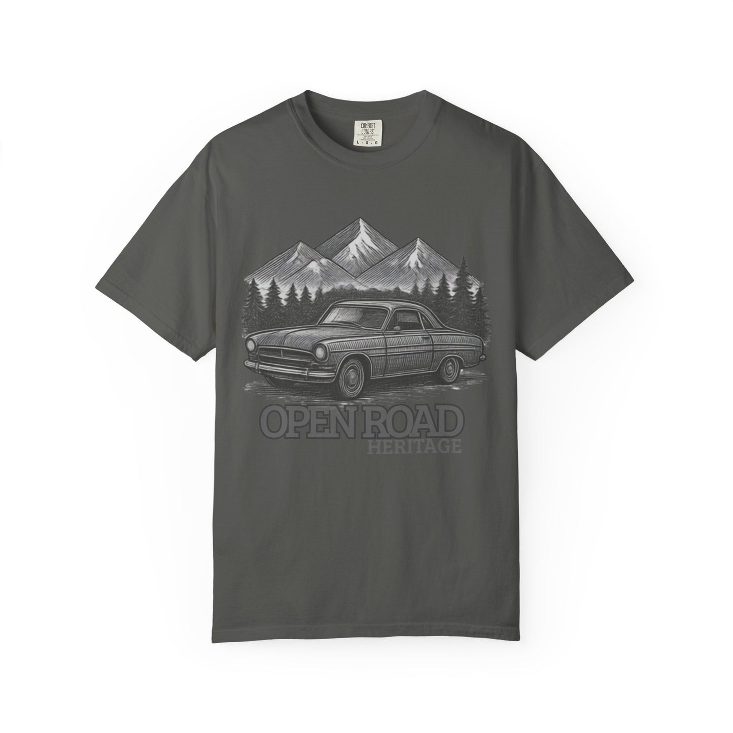 Vintage Open Road Heritage Classic Car Tee — Retro Mountain Driving
