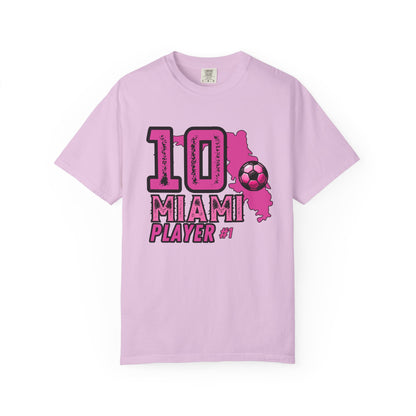 Miami # 10 Football Player T-Shirt — Athletic Garment-Dyed Soccer Tee