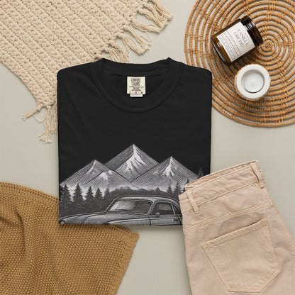Vintage Open Road Heritage Classic Car Tee — Retro Mountain Driving