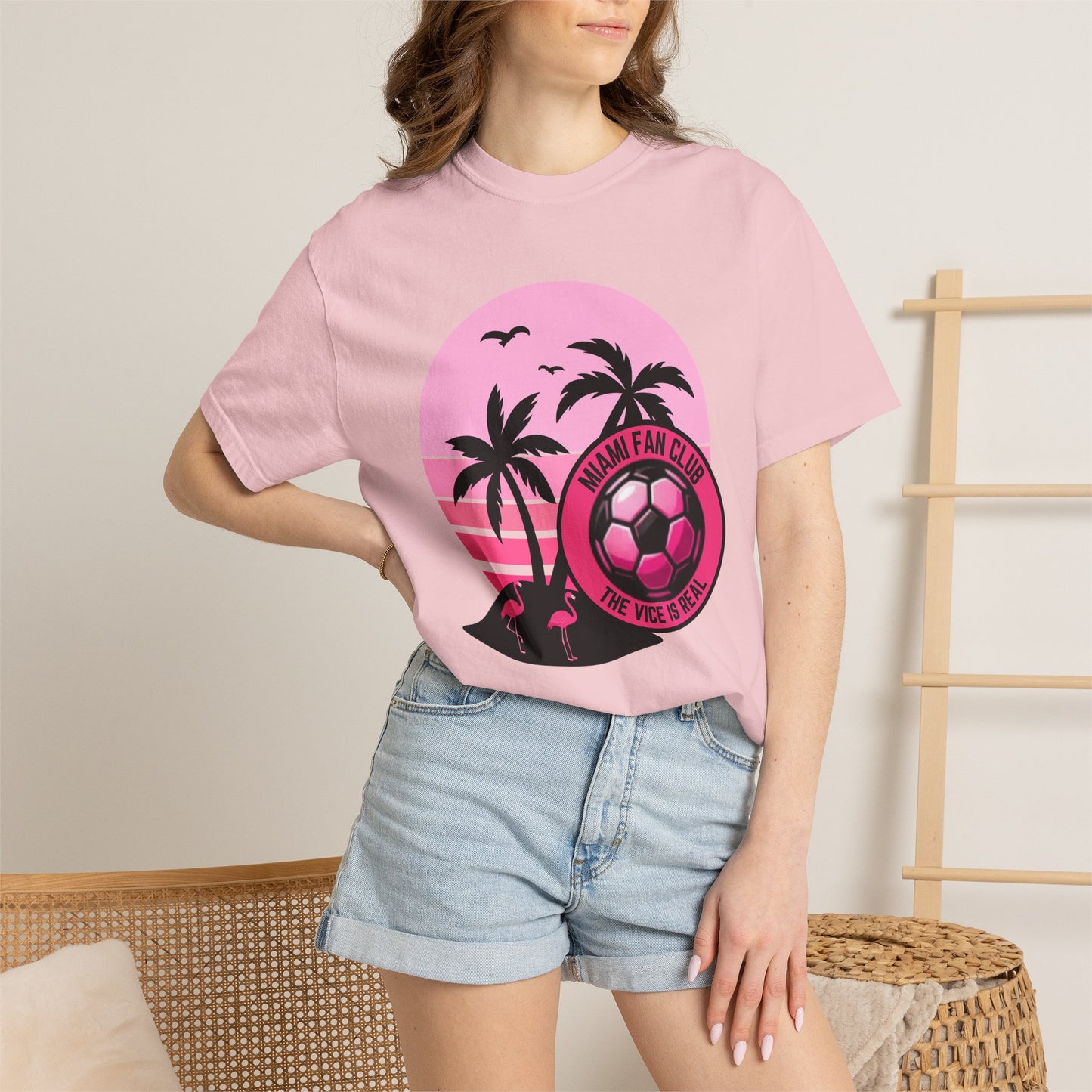 Miami Soccer Fan Club T-Shirt — Retro Pink Sunset Game Day Tee