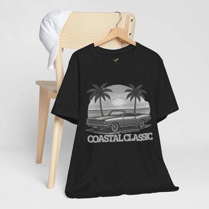 Vintage Convertible Beach T-Shirt — Retro Palm Tree Muscle Car Tee