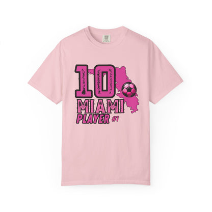 Miami # 10 Football Player T-Shirt — Athletic Garment-Dyed Soccer Tee