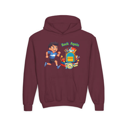 Kids "Back Again" School Backpack Hoodie — Youth Back-to-School Sweatshirt