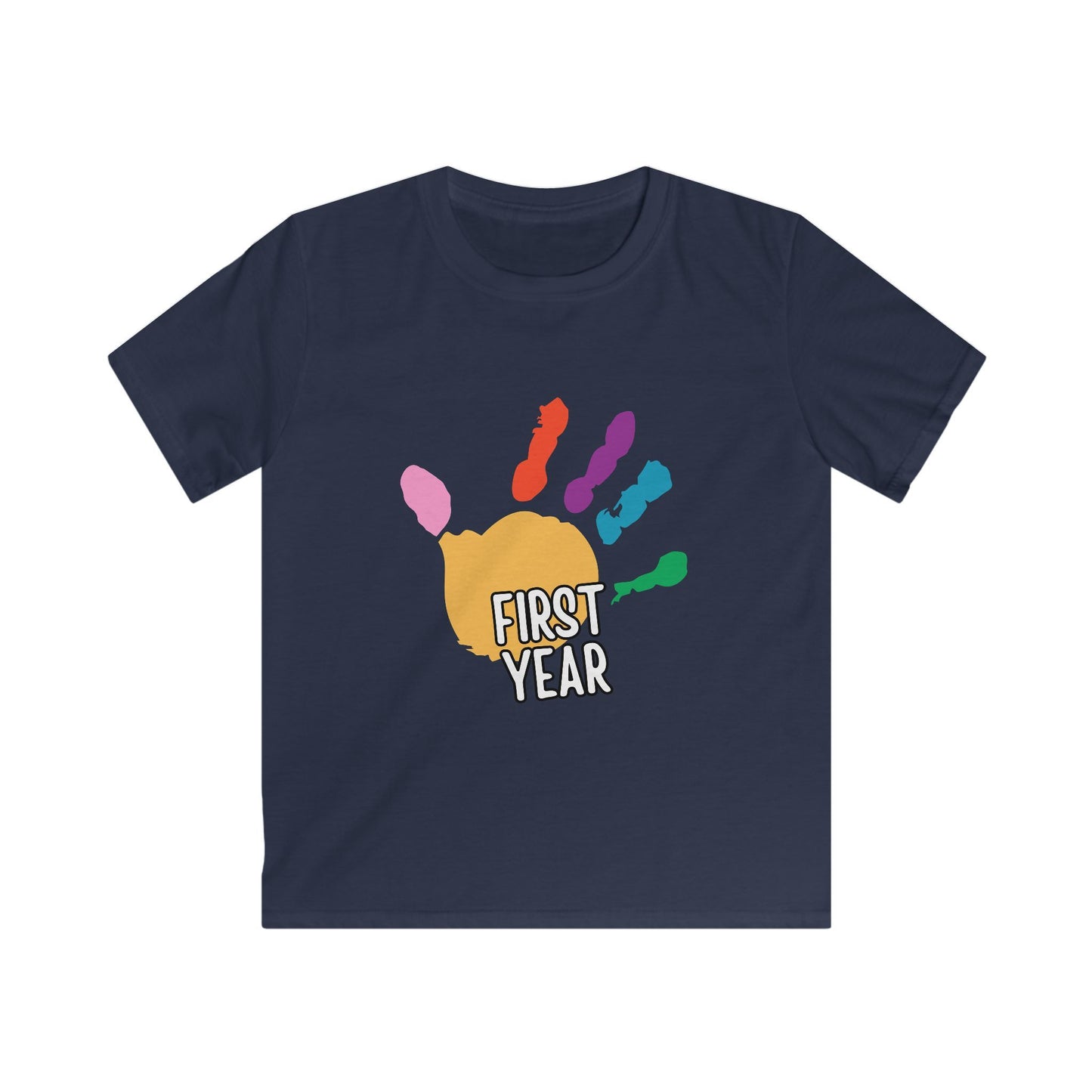 First Year of School Kids T-Shirt — Colorful Handprint Tee