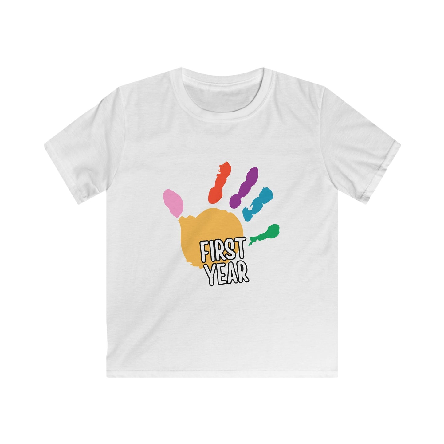 First Year of School Kids T-Shirt — Colorful Handprint Tee