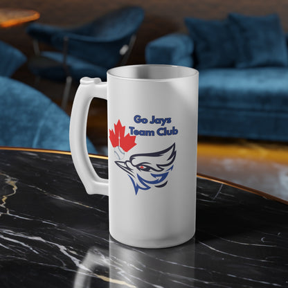 Go Jays Team Club Frosted Glass Beer Mug — 16oz Full Wraparound Print, Dishwasher & Microwave Safe