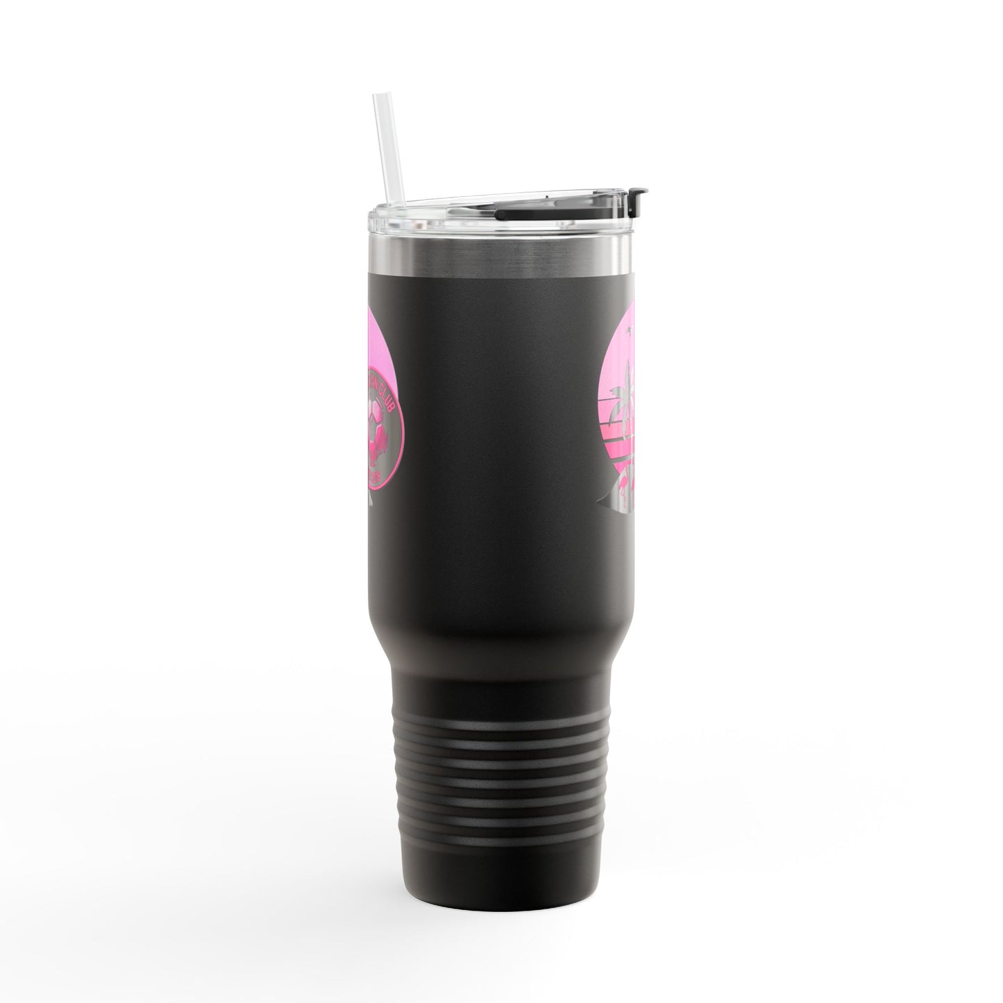 Miami Fan Club Soccer 40oz Insulated Travel Mug — Tropical Pink Sports Tumbler with Handle