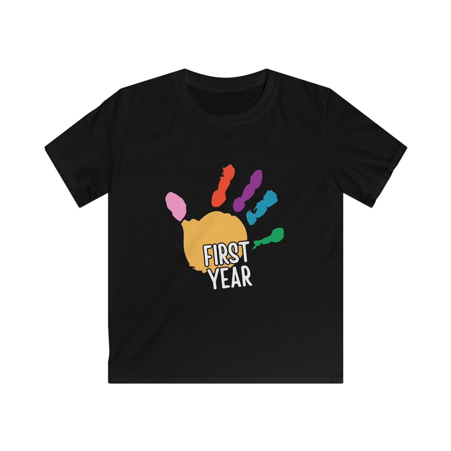 First Year of School Kids T-Shirt — Colorful Handprint Tee