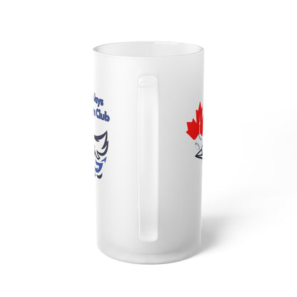 Go Jays Team Club Frosted Glass Beer Mug — 16oz Full Wraparound Print, Dishwasher & Microwave Safe