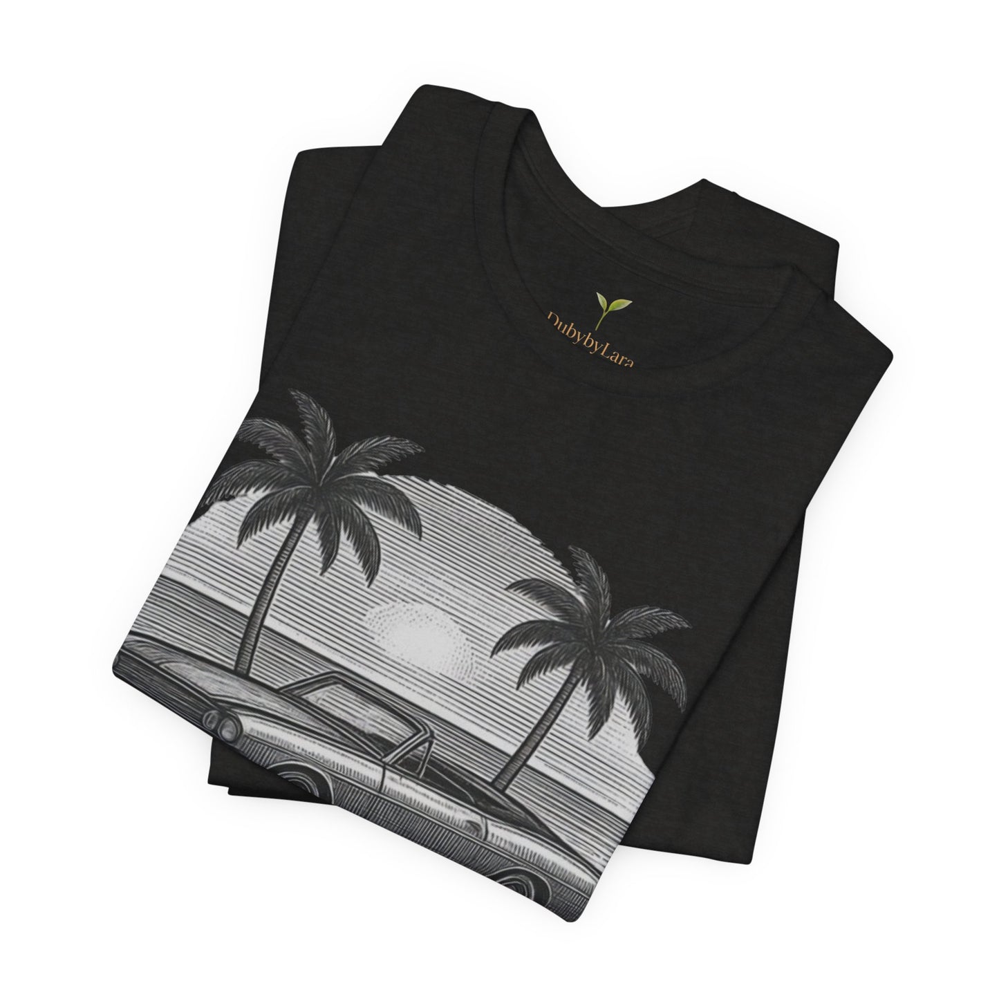 Vintage Convertible Beach T-Shirt — Retro Palm Tree Muscle Car Tee