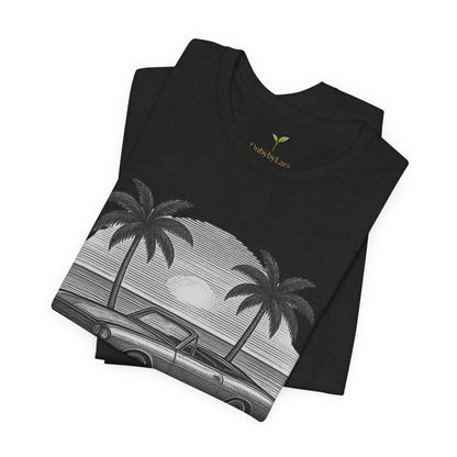 Vintage Convertible Beach T-Shirt — Retro Palm Tree Muscle Car Tee