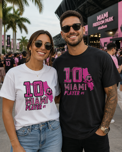 Miami # 10 Football Player T-Shirt — Athletic Garment-Dyed Soccer Tee