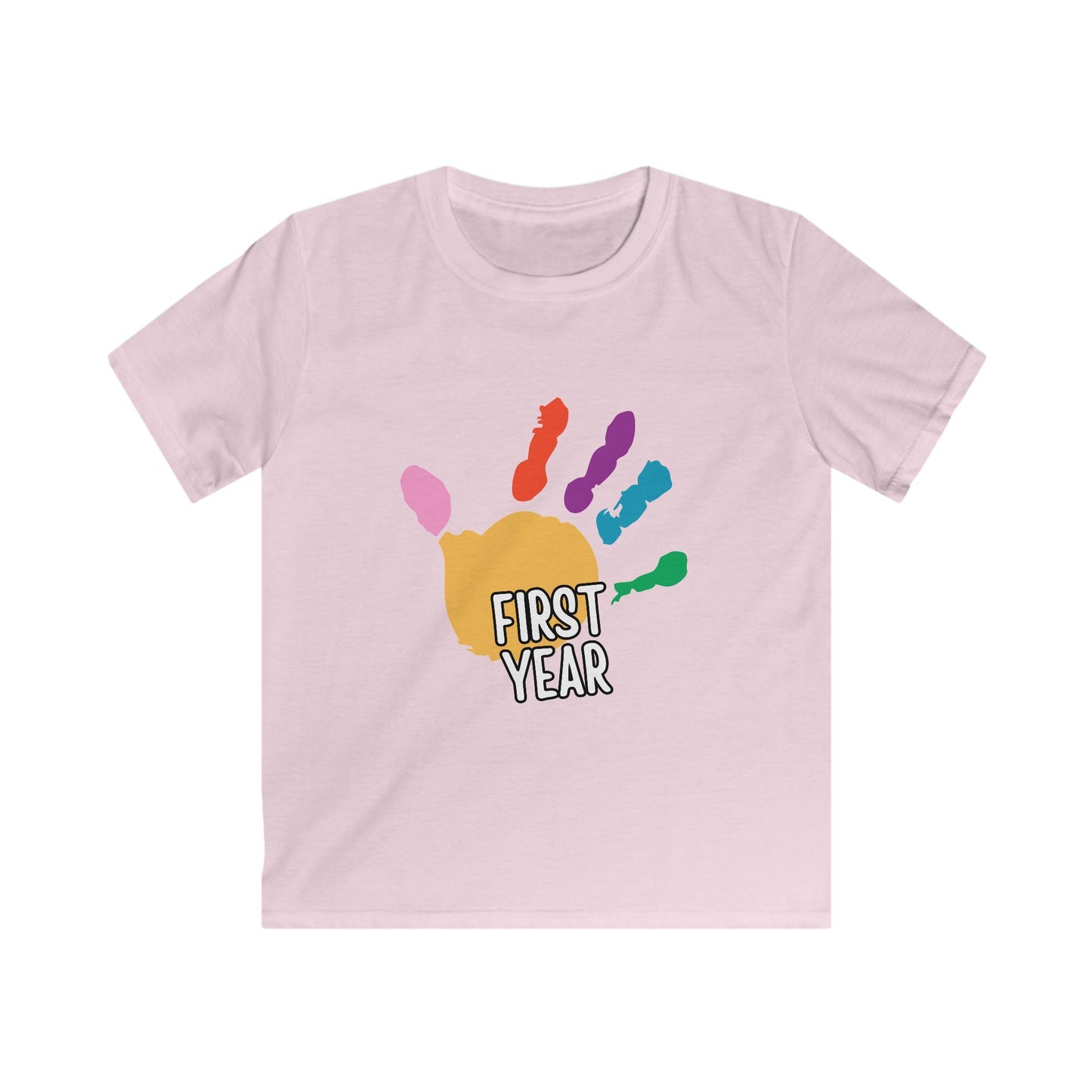 First Year of School Kids T-Shirt — Colorful Handprint Tee