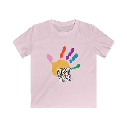 First Year of School Kids T-Shirt — Colorful Handprint Tee