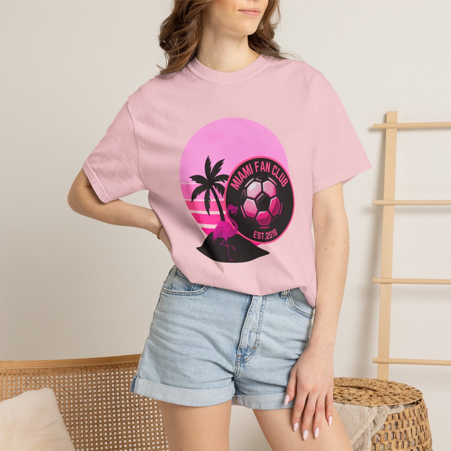 Miami Soccer Fan Club T-Shirt — Retro Pink Flamingo Game Day Tee