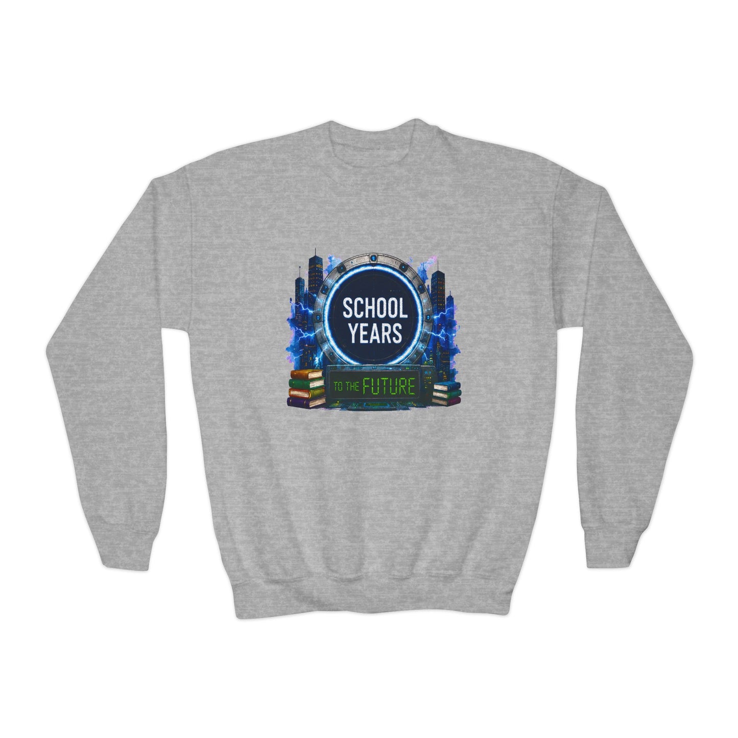 **School Years Youth Crewneck Sweatshirt — Future-Themed Kids Pullover**
