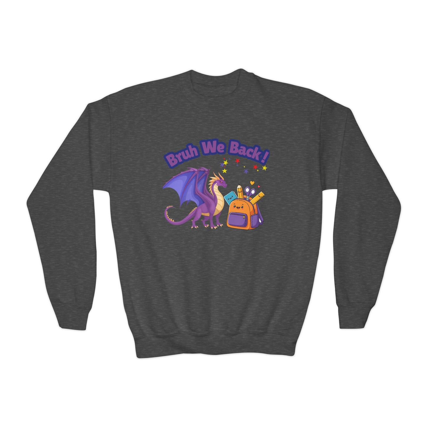 Bruh We Back Kids Dragon Sweatshirt — Youth Back-to-School Crewneck