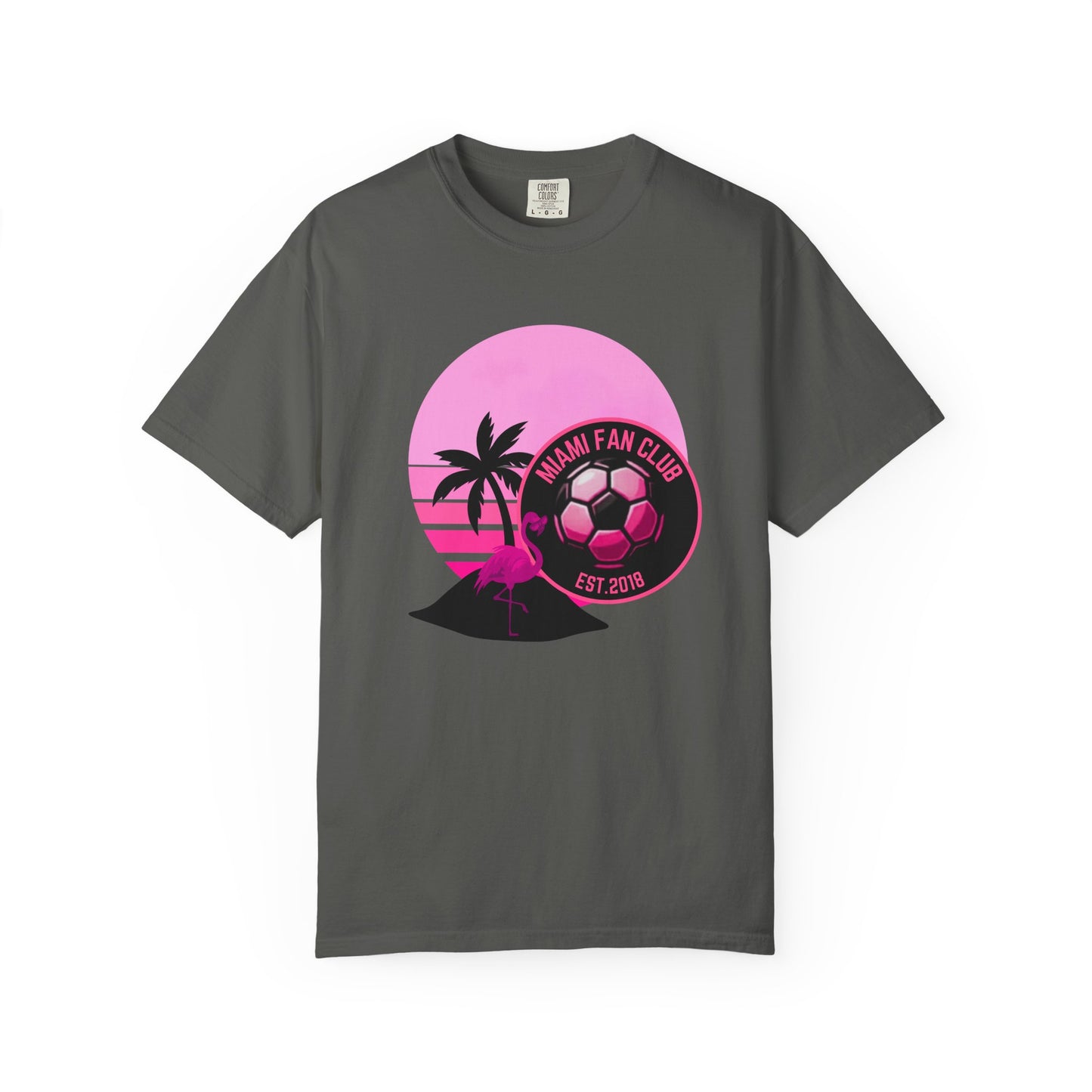 Miami Soccer Fan Club T-Shirt — Retro Pink Flamingo Game Day Tee