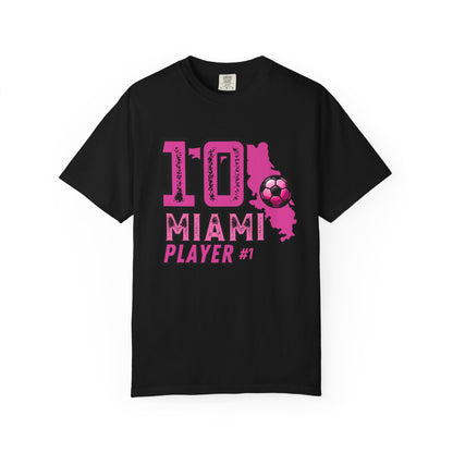 Miami # 10 Football Player T-Shirt — Athletic Garment-Dyed Soccer Tee