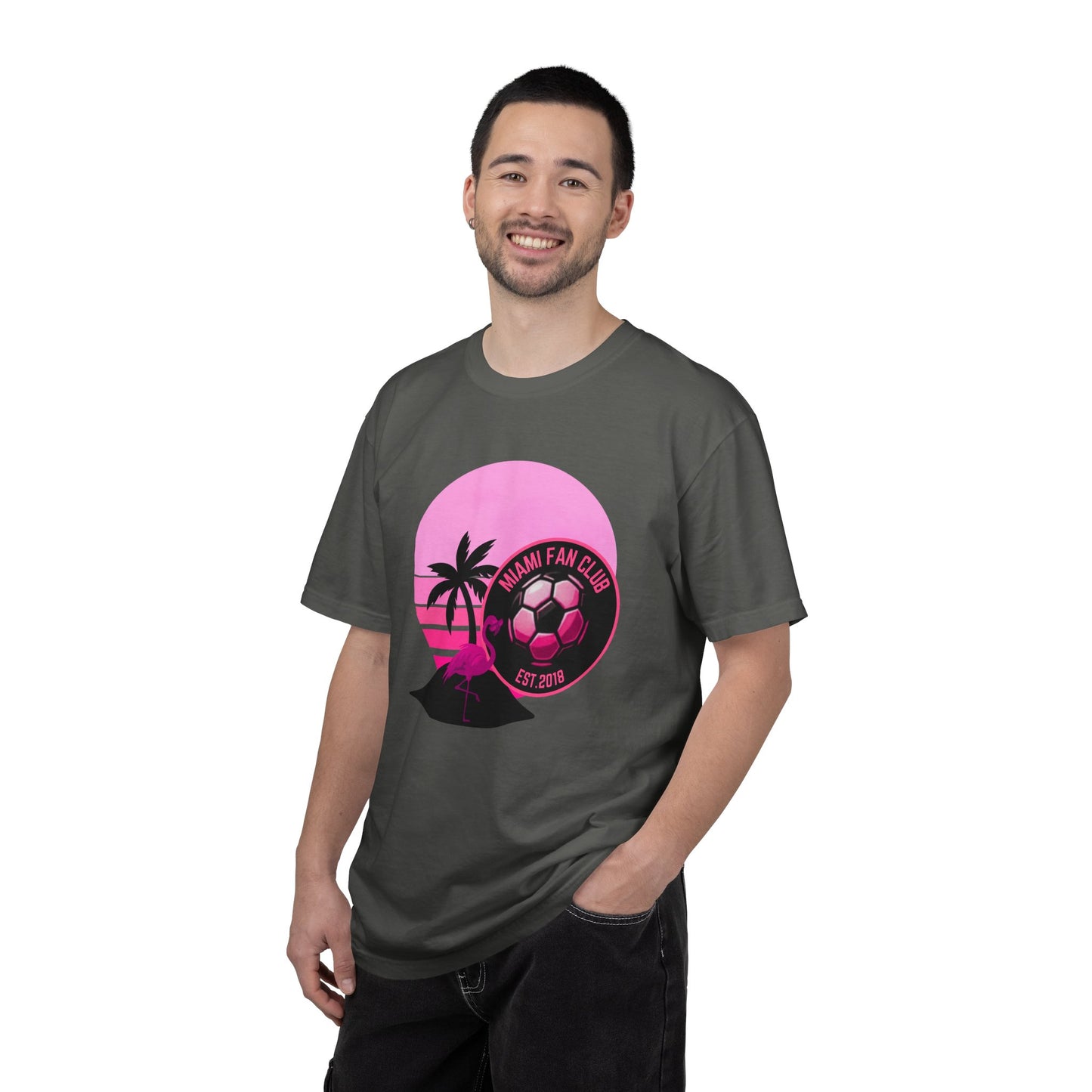 Miami Soccer Fan Club T-Shirt — Retro Pink Flamingo Game Day Tee