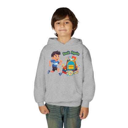 Kids "Back Again" School Backpack Hoodie — Youth Back-to-School Sweatshirt