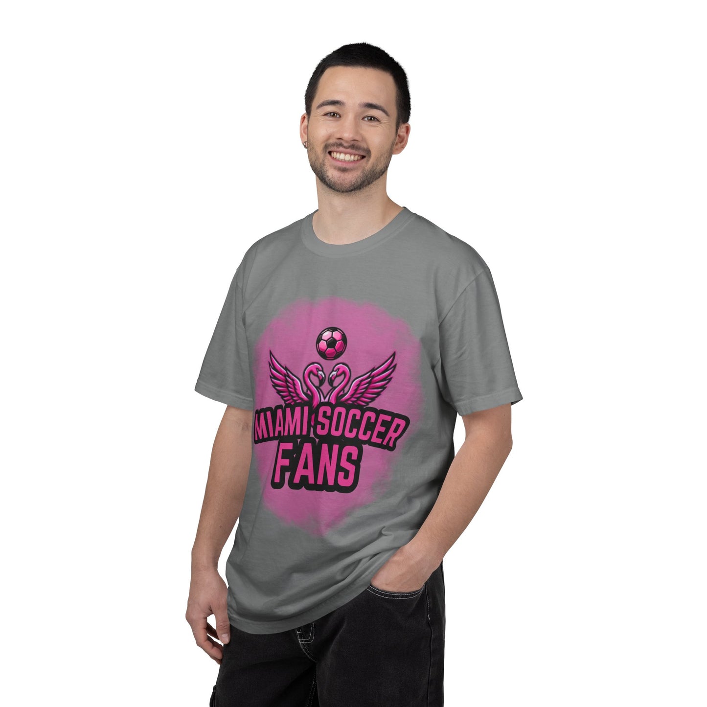 Miami Soccer Fans Pink Flamingo Heart T-Shirt