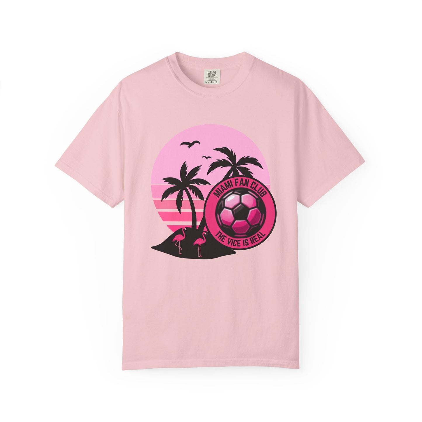 Miami Soccer Fan Club T-Shirt — Retro Pink Sunset Game Day Tee