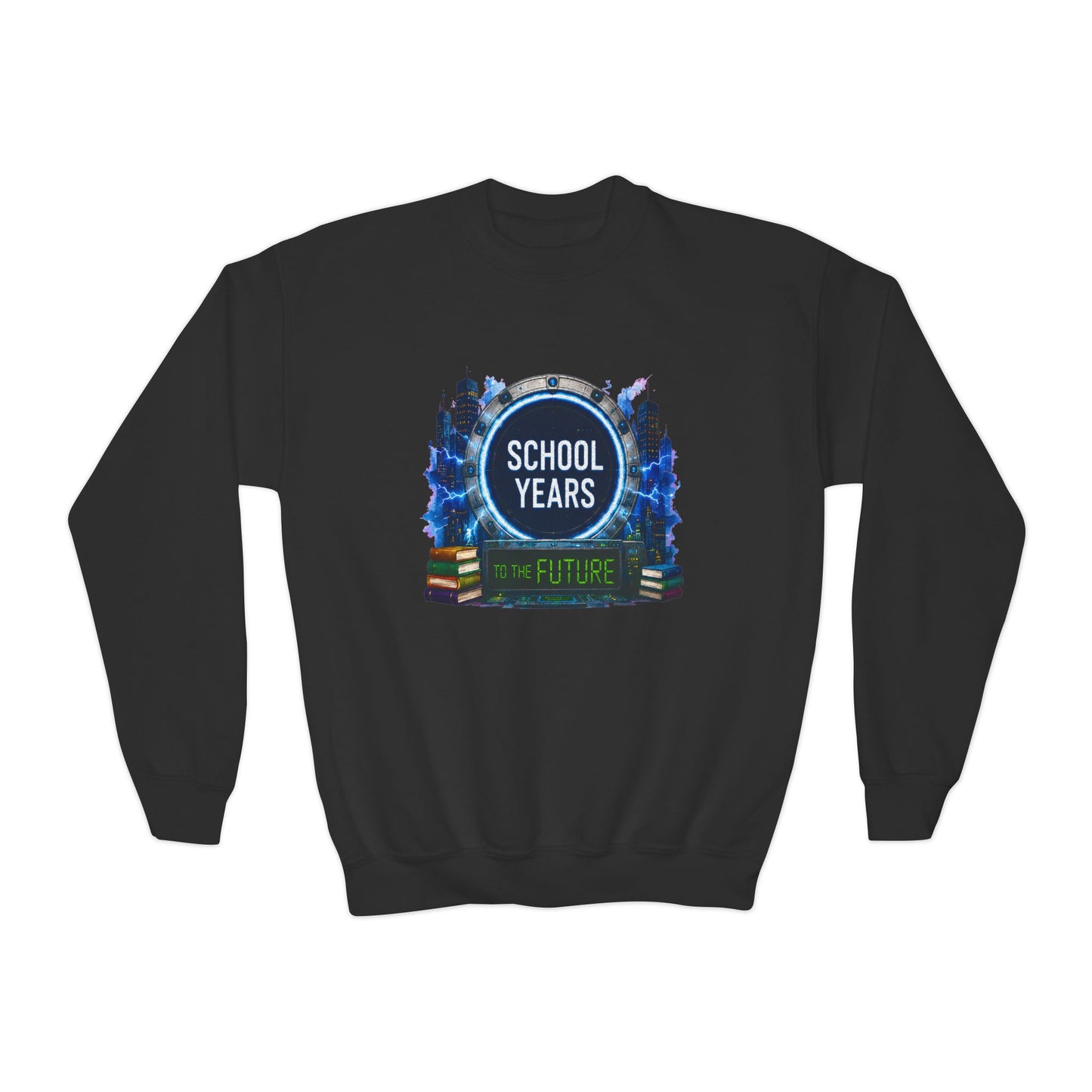 **School Years Youth Crewneck Sweatshirt — Future-Themed Kids Pullover**