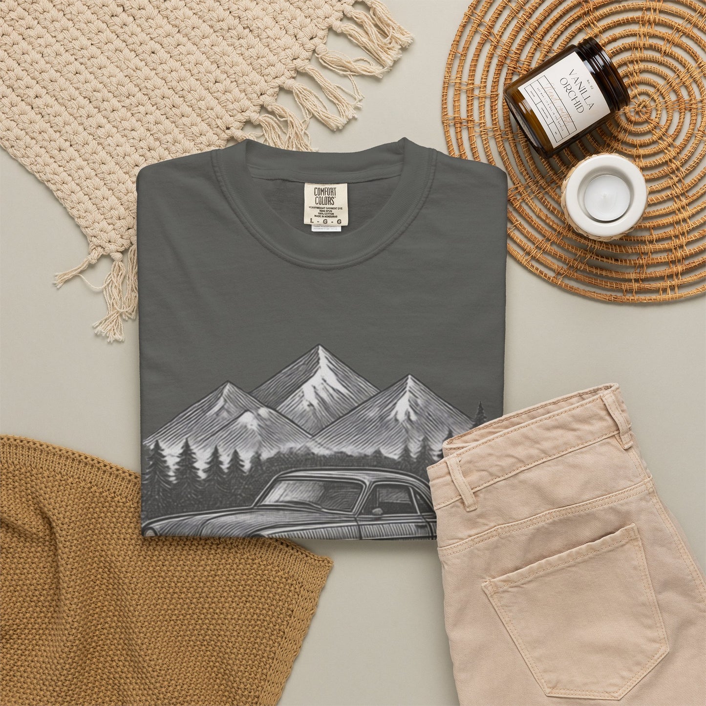 Vintage Open Road Heritage Classic Car Tee — Retro Mountain Driving