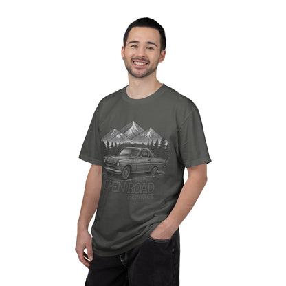 Vintage Open Road Heritage Classic Car Tee — Retro Mountain Driving