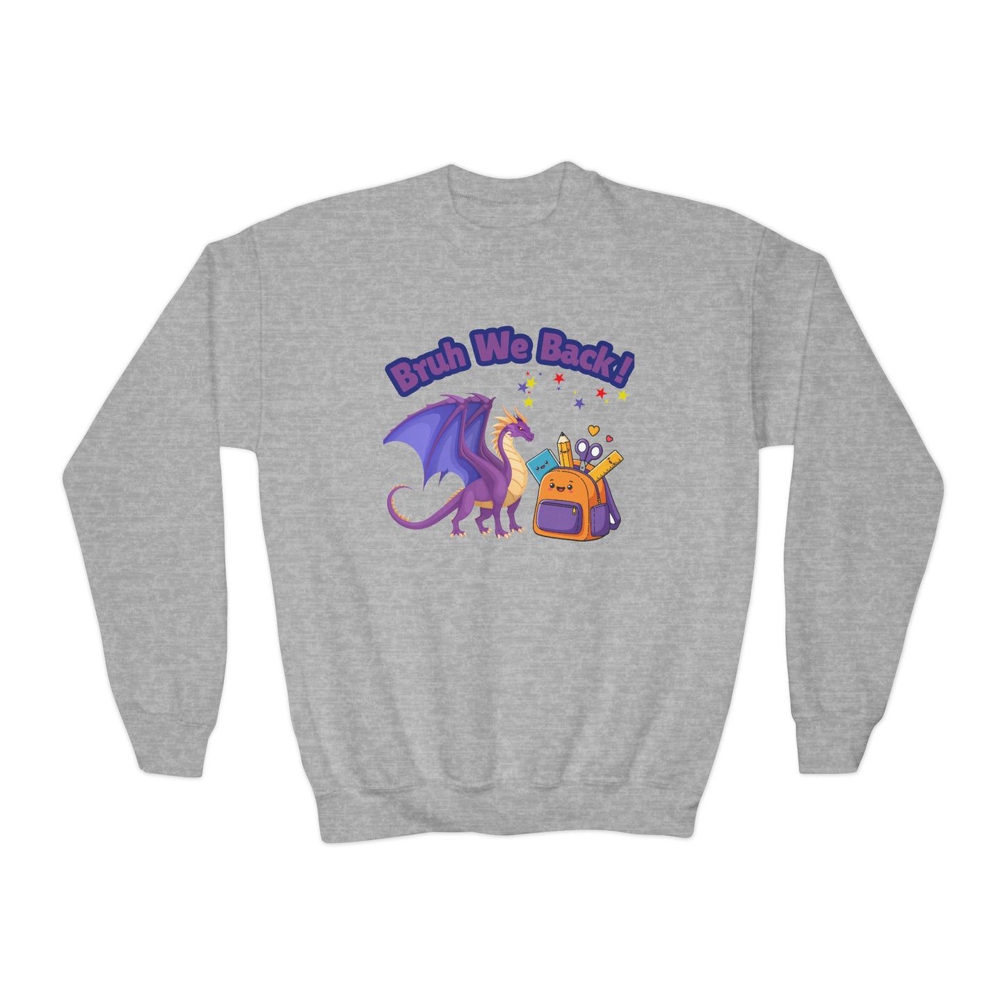 Bruh We Back Kids Dragon Sweatshirt — Youth Back-to-School Crewneck