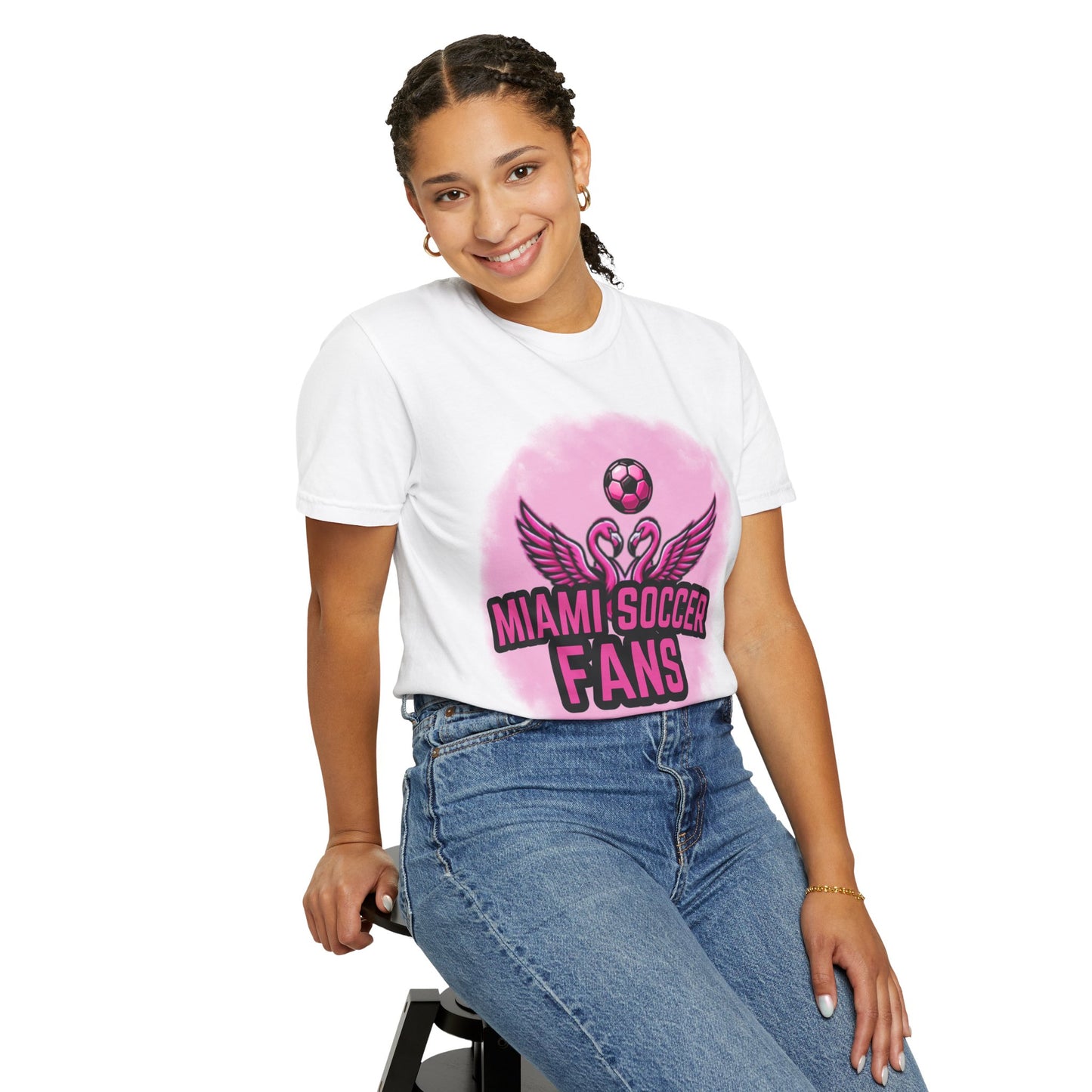 Miami Soccer Fans Pink Flamingo Heart T-Shirt
