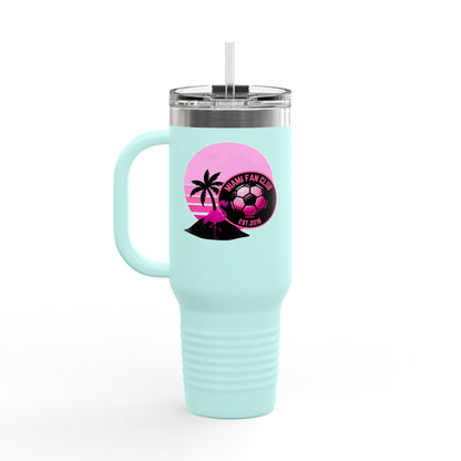 Miami Fan Club Soccer 40oz Insulated Travel Mug — Tropical Pink Sports Tumbler with Handle
