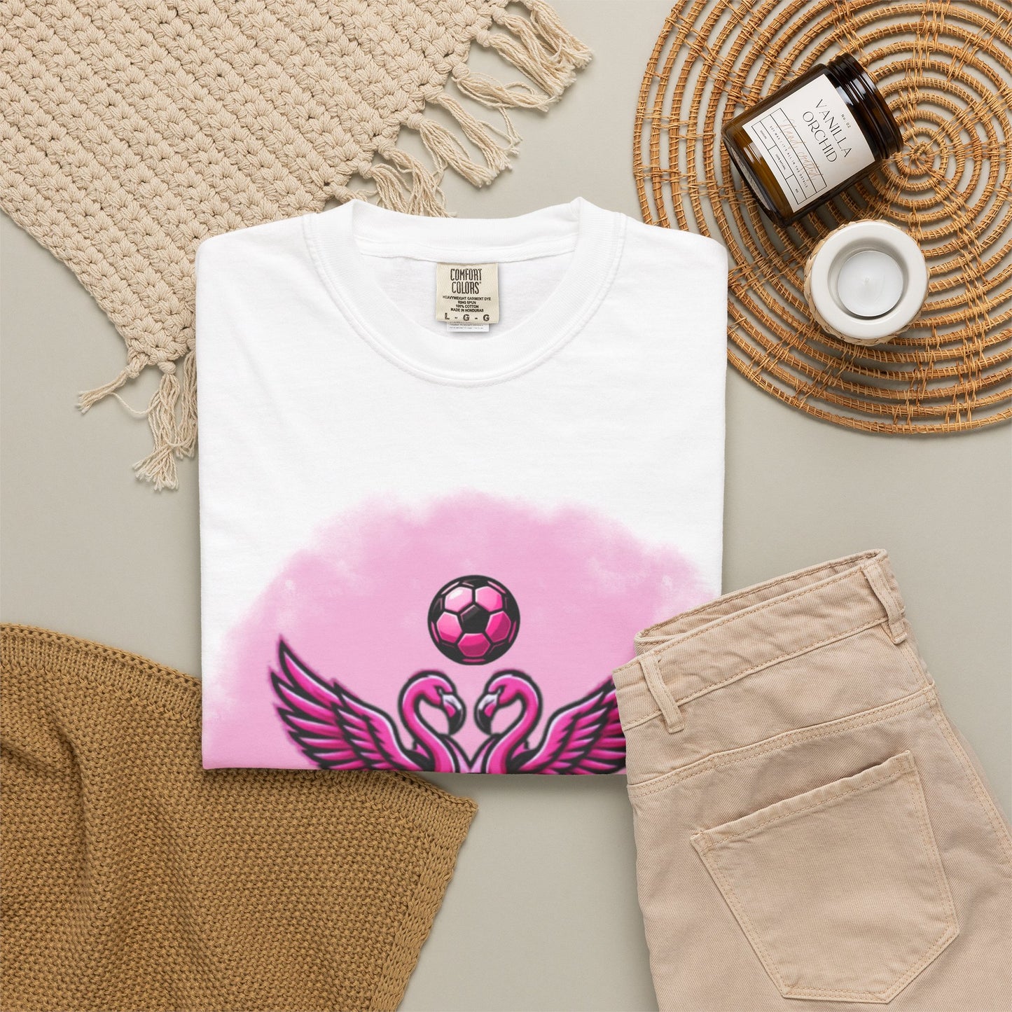 Miami Soccer Fans Pink Flamingo Heart T-Shirt