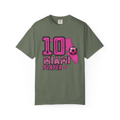 Miami # 10 Football Player T-Shirt — Athletic Garment-Dyed Soccer Tee